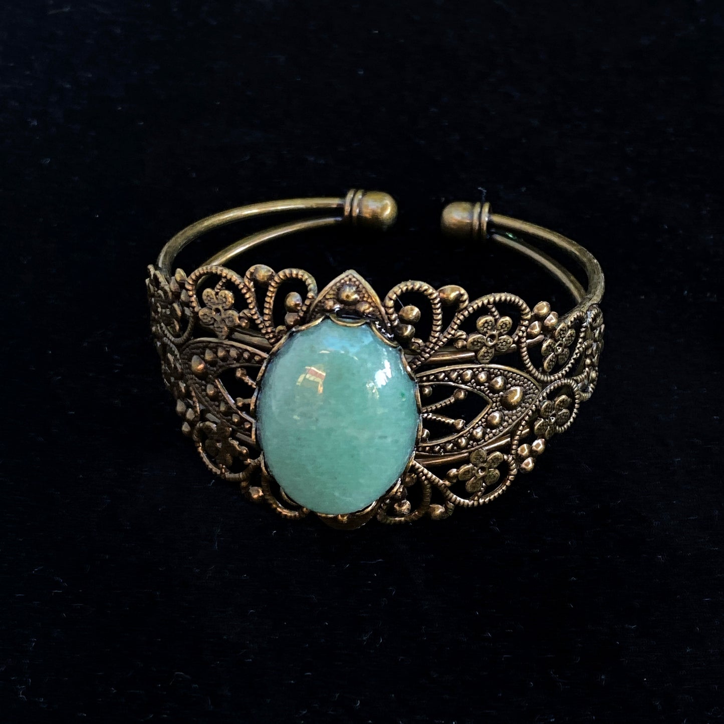 Green Aventurine gemstone antique brass Cuff Bracelet