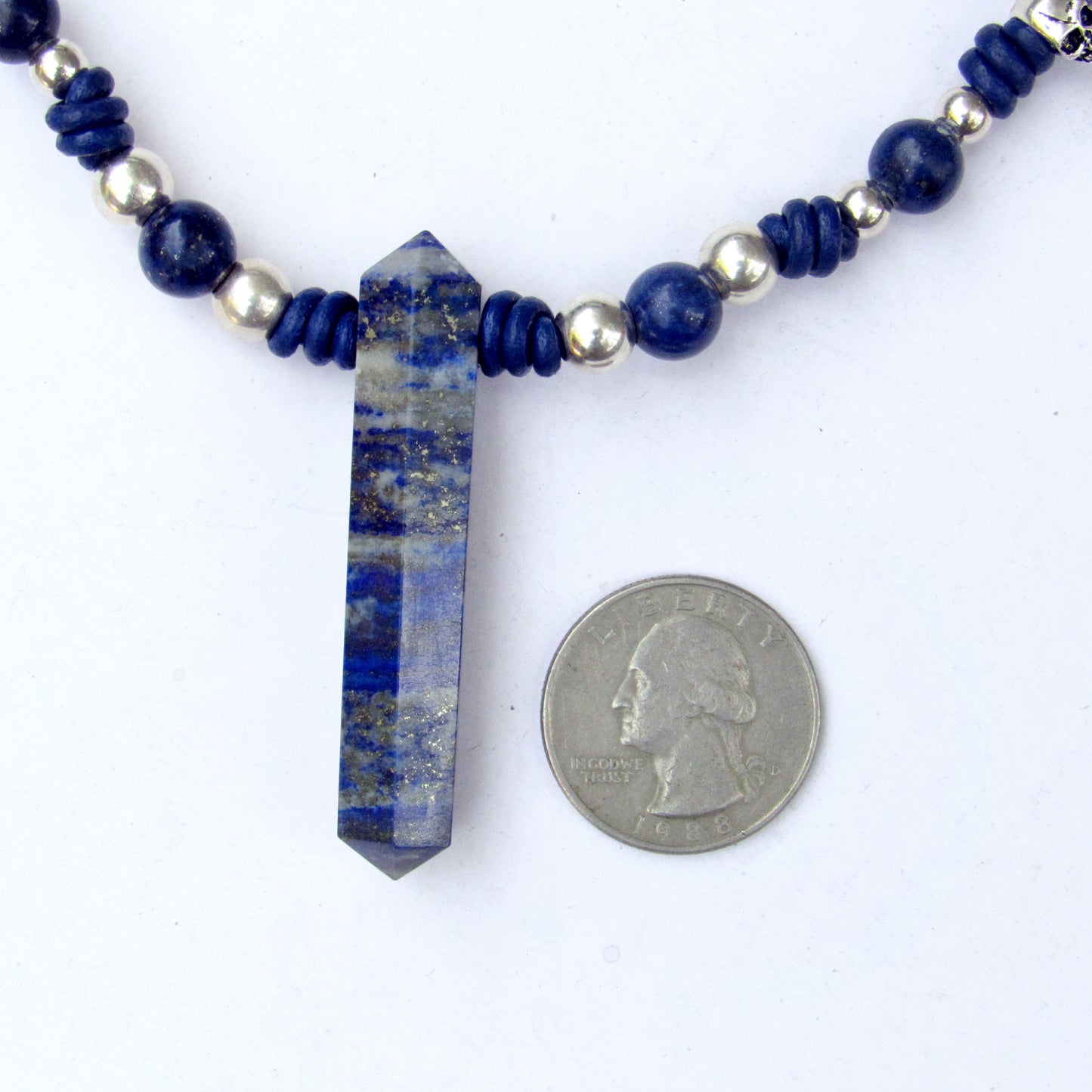 Lapis Lazuli and Sterling Silver Skulls Hand Knotted Sterling Silver Necklace