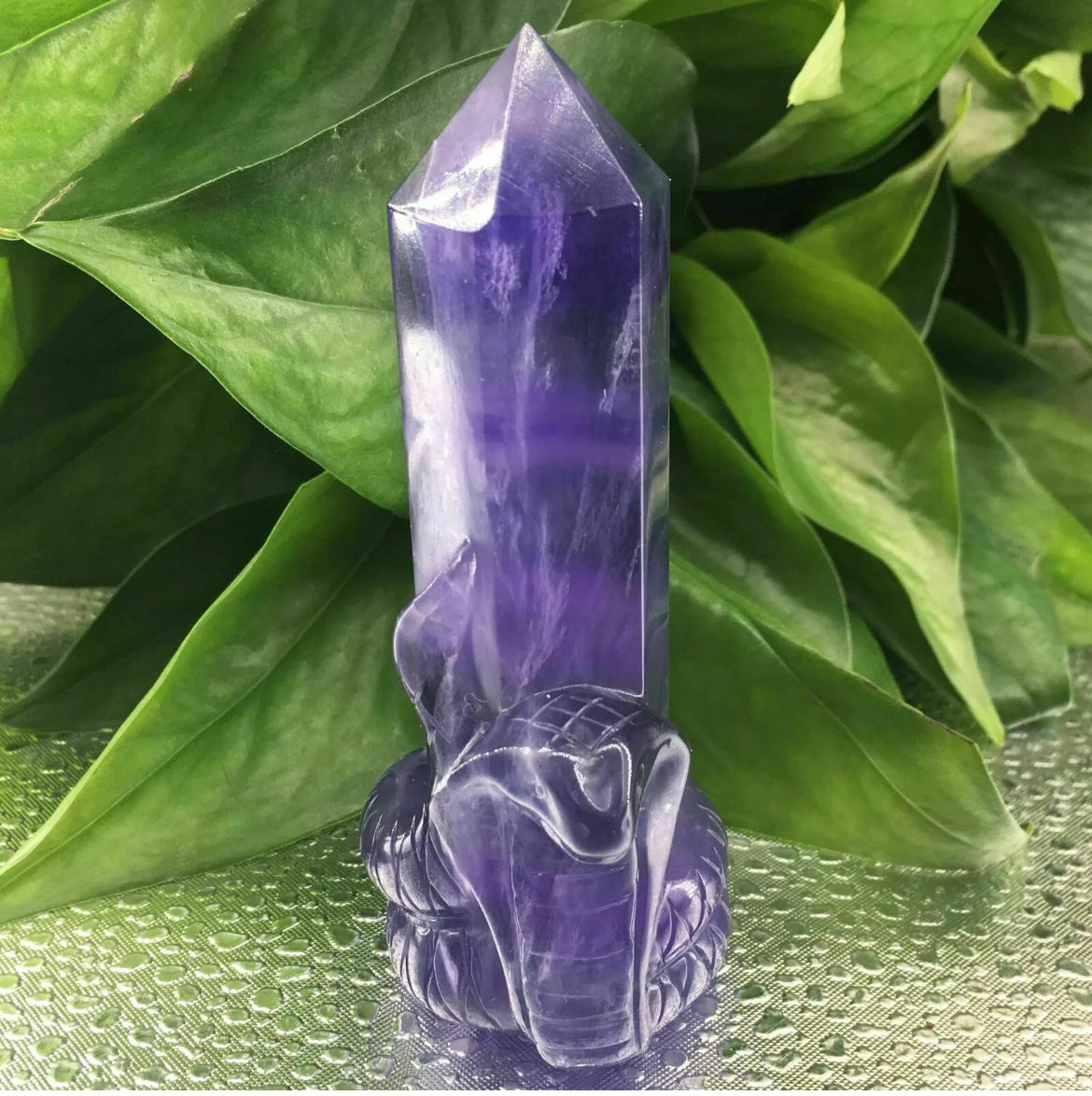 Natural purple fluorite cobra Snake gemstone wand