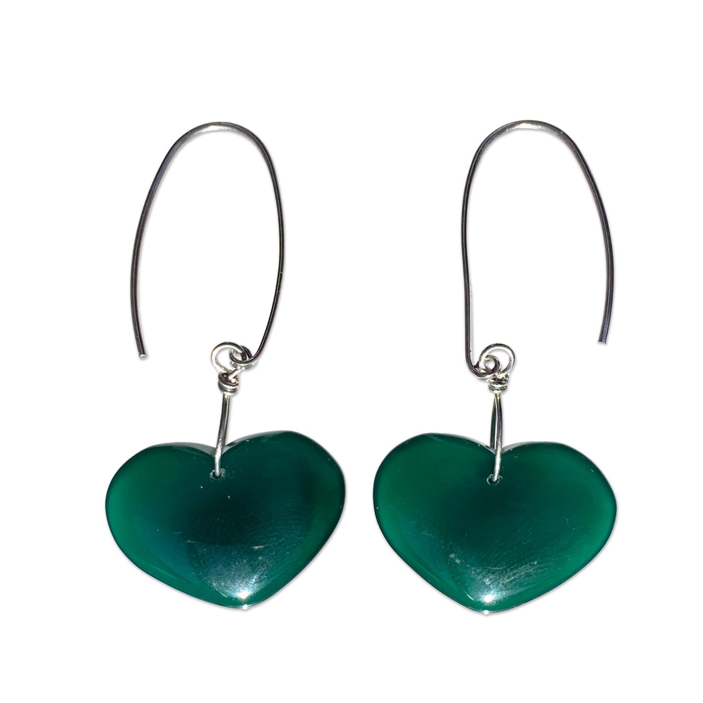 Sterling Silver and Green Agate gemstone Heart earrings