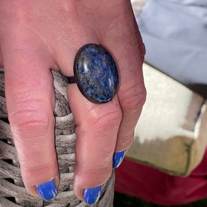 Lapis Lazuli gemstone and Oxidized Sterling Silver Ring