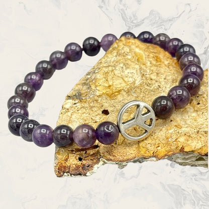 Amethyst and Peace Sign Bracelet