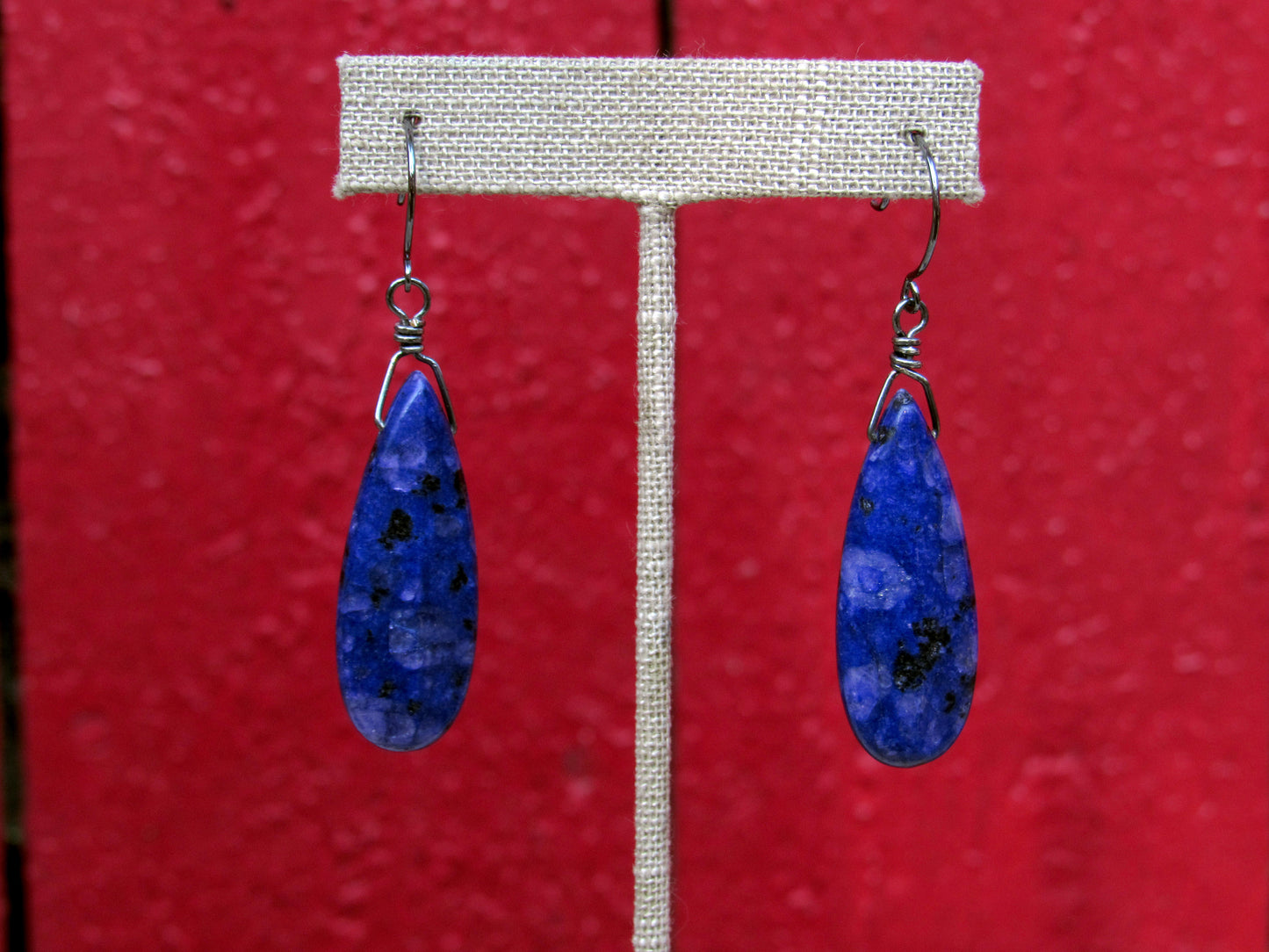 Lapis Lazuli Gemstone w/ Oxidized Sterling Silver Drop Earrings