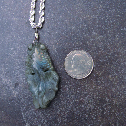 Labradorite gemstone carved Fish on Sterling Silver chain.