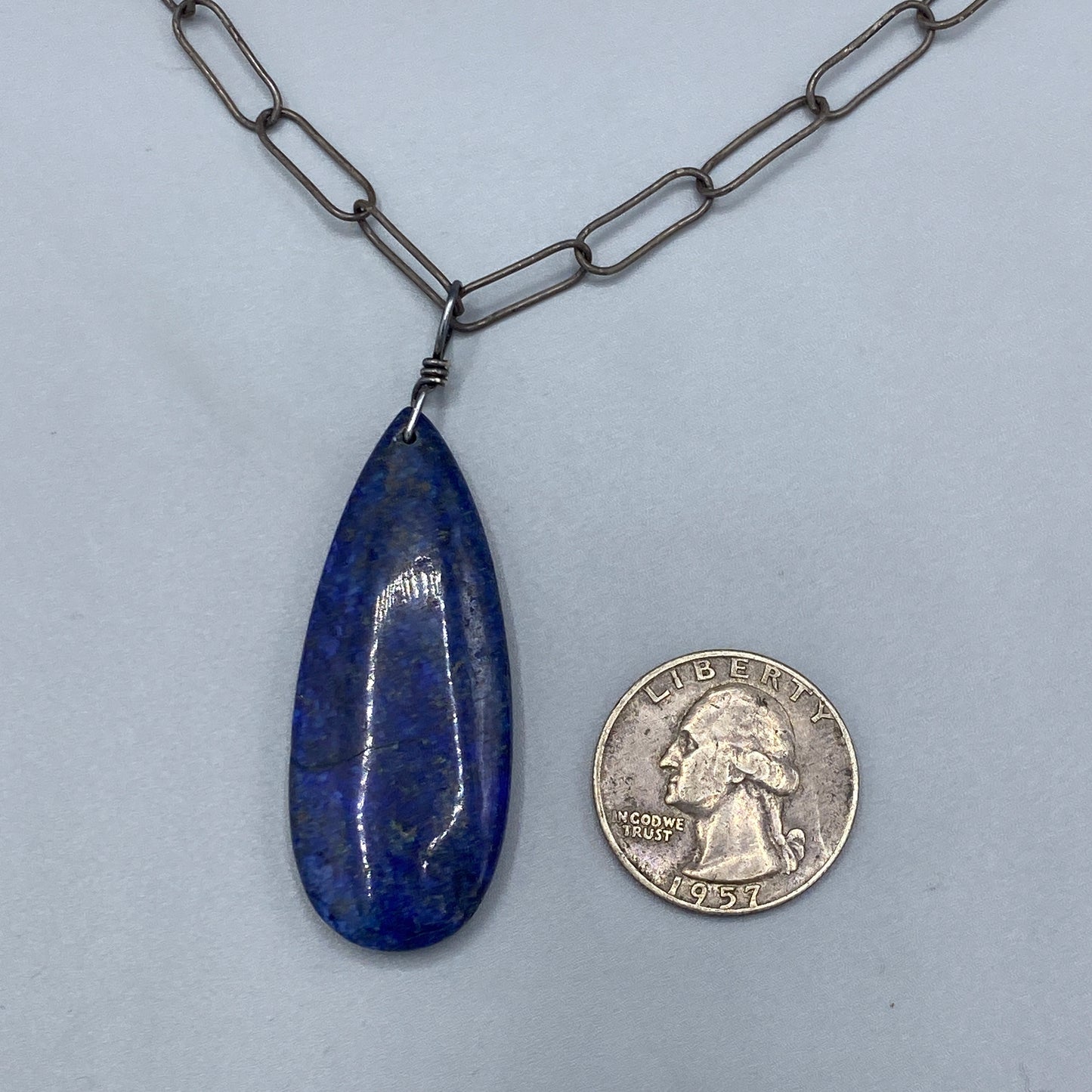 Lapis Lazuli Gemstone pendant on Silver chain necklace