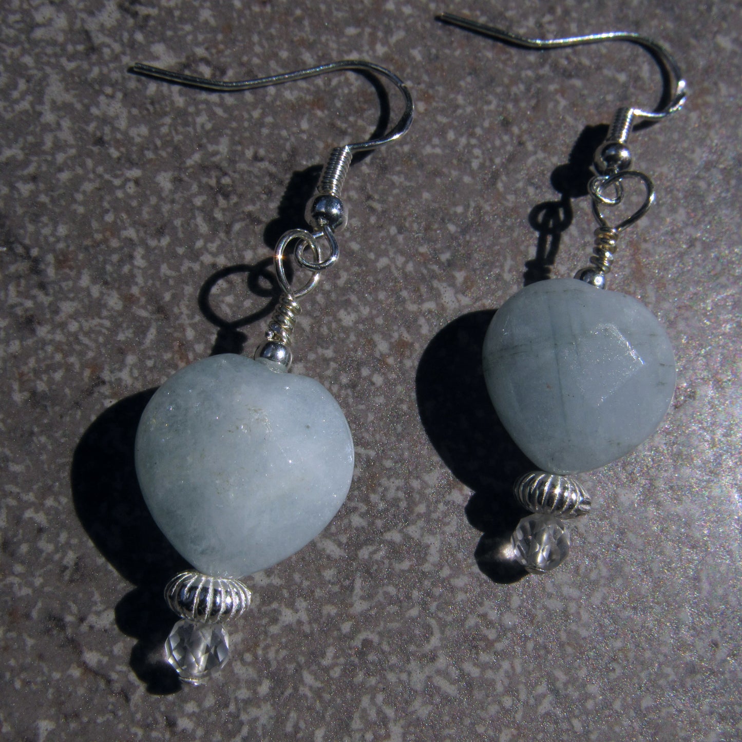 Large Aquamarine Hearts with Sterling Silver and White Topaz Drop Earrings