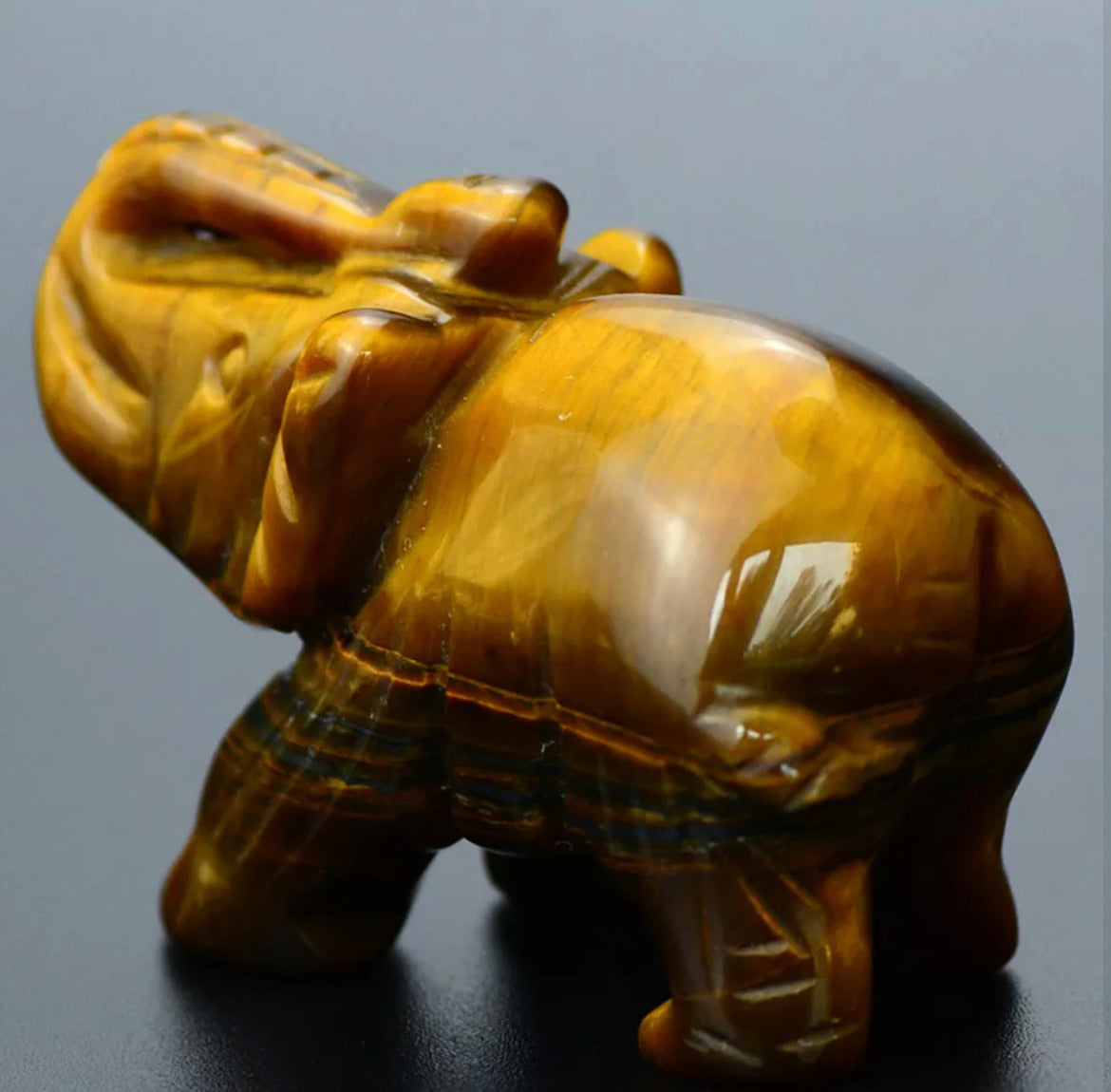 Natural Tiger’s Eye gemstone carved Elephant Figurine