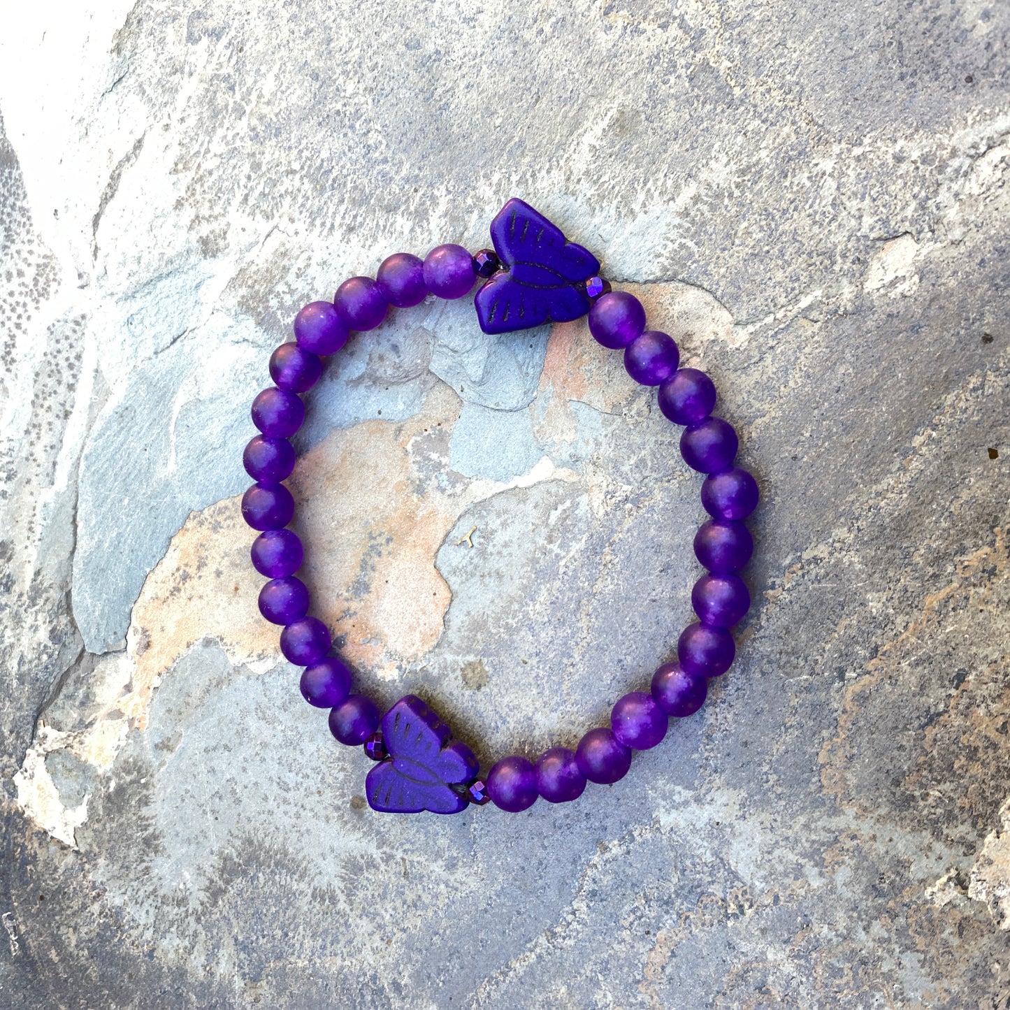 Jade & Hematite Gemstone Howlite butterfly stretch bracelets.