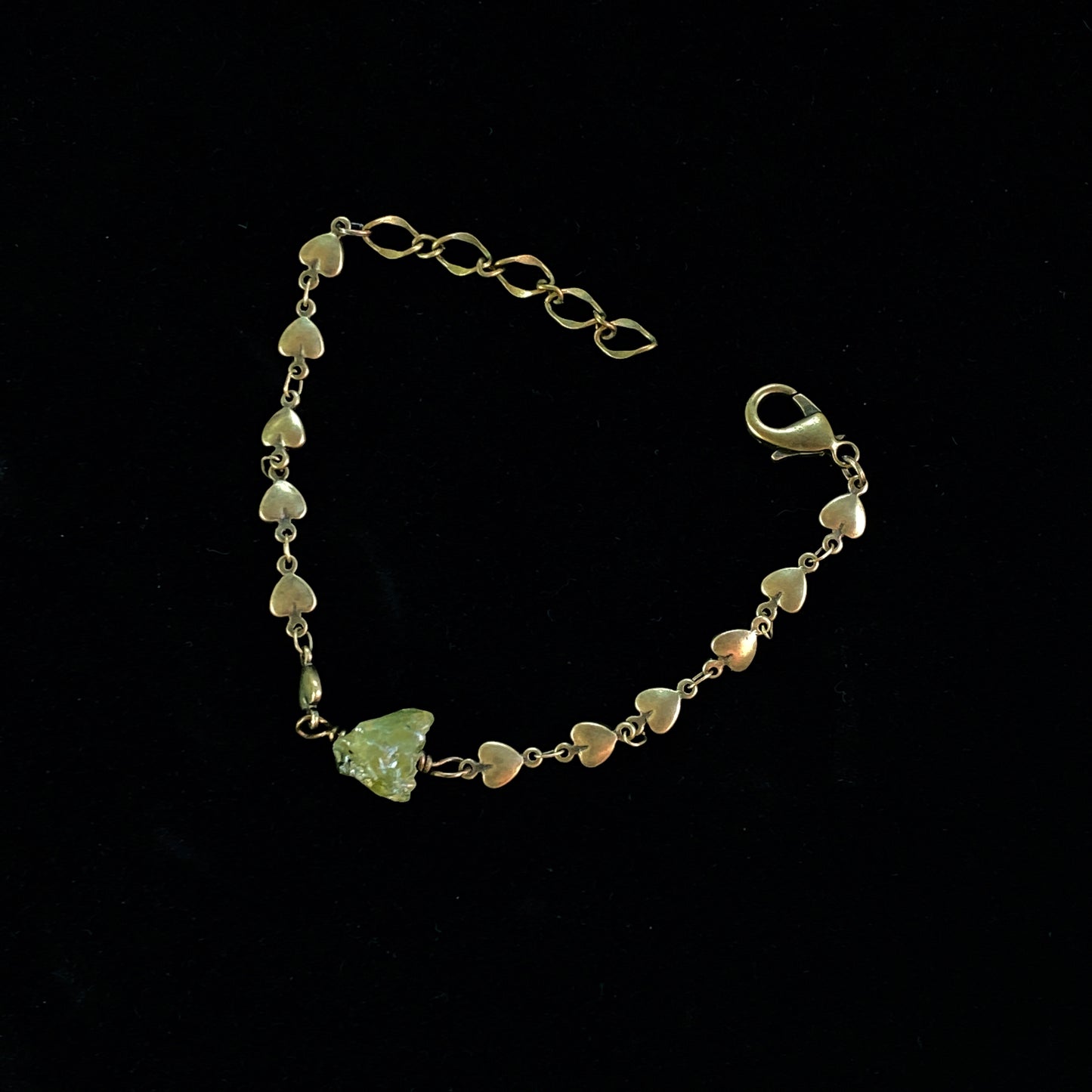 Brass Hearts and Raw Peridot Bracelet