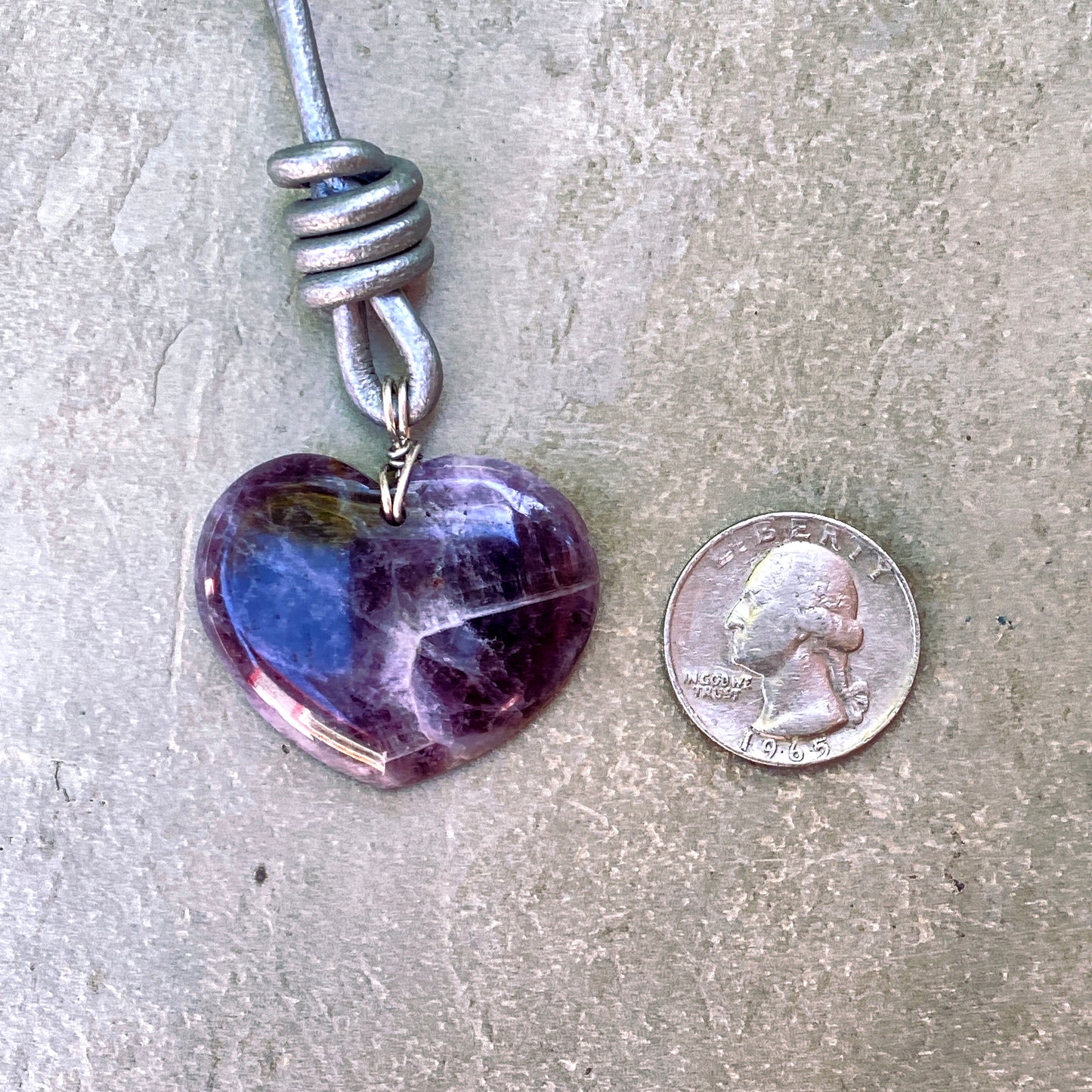 Amethyst gemstone Heart on Leather w/ Sterling Silver Clasp