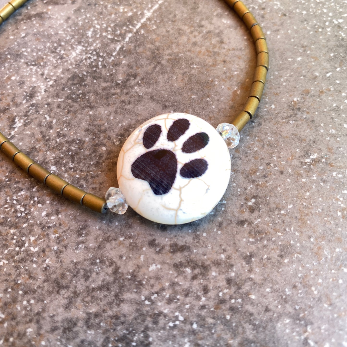 Painted Paw gemstone Anklet with gold hematite and citrine