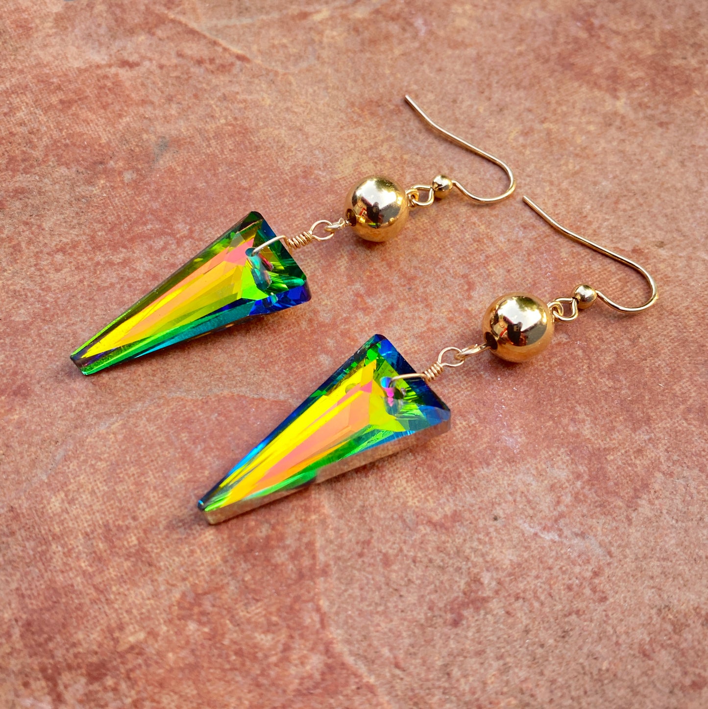 Rainbow Titanium Crystal and 14 kt GF drop earrings