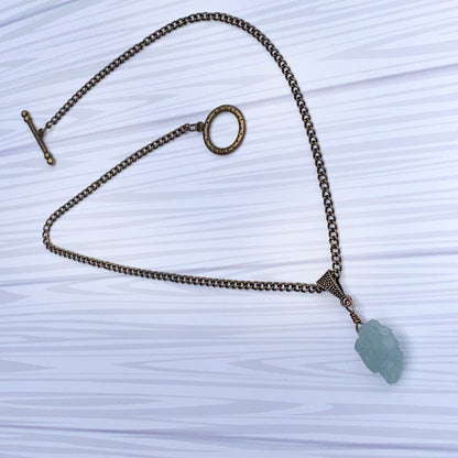 Raw Aquamarine gemstone on brass chain Necklace