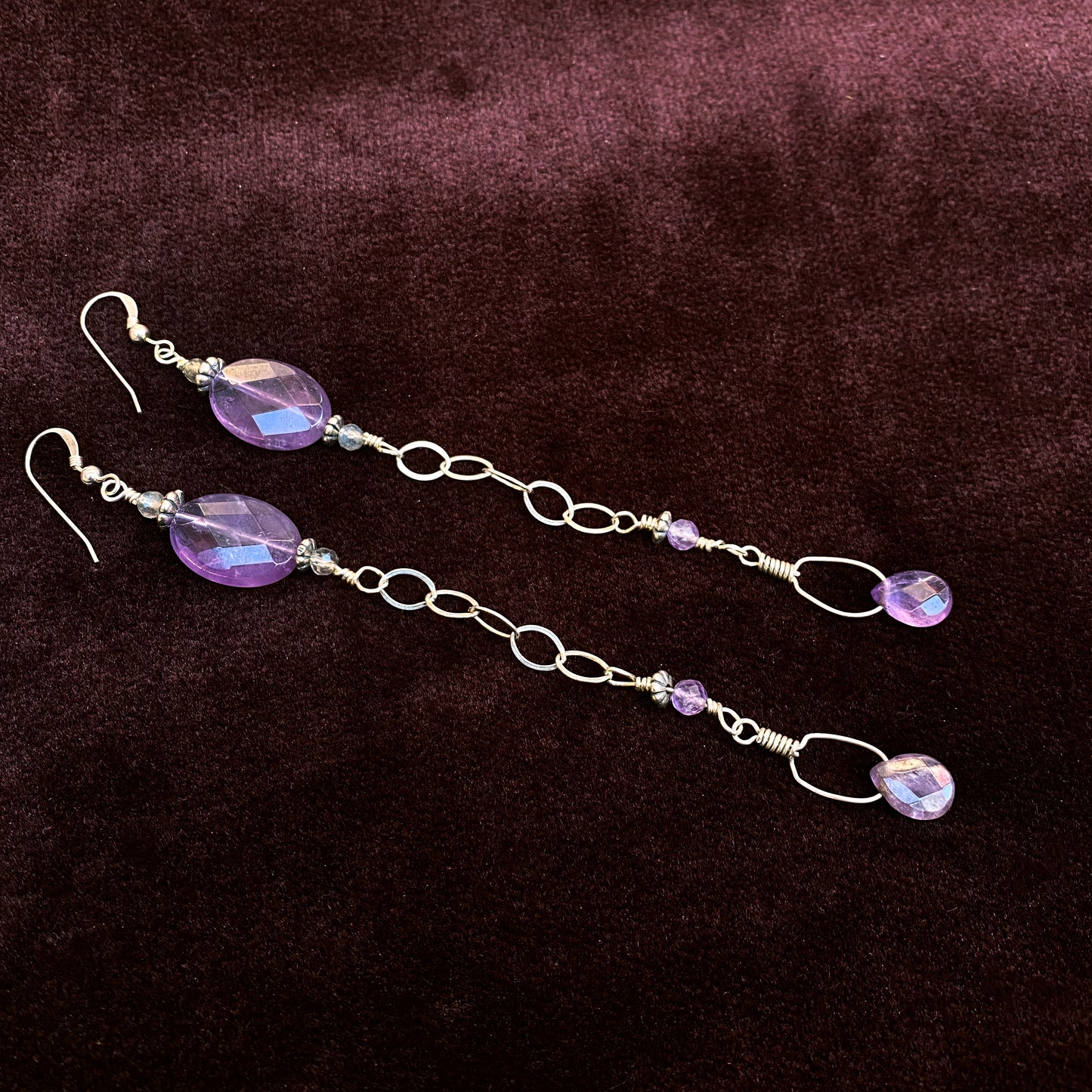 Amethyst and Labradorite Gemstones with Sterling Silver Earrings