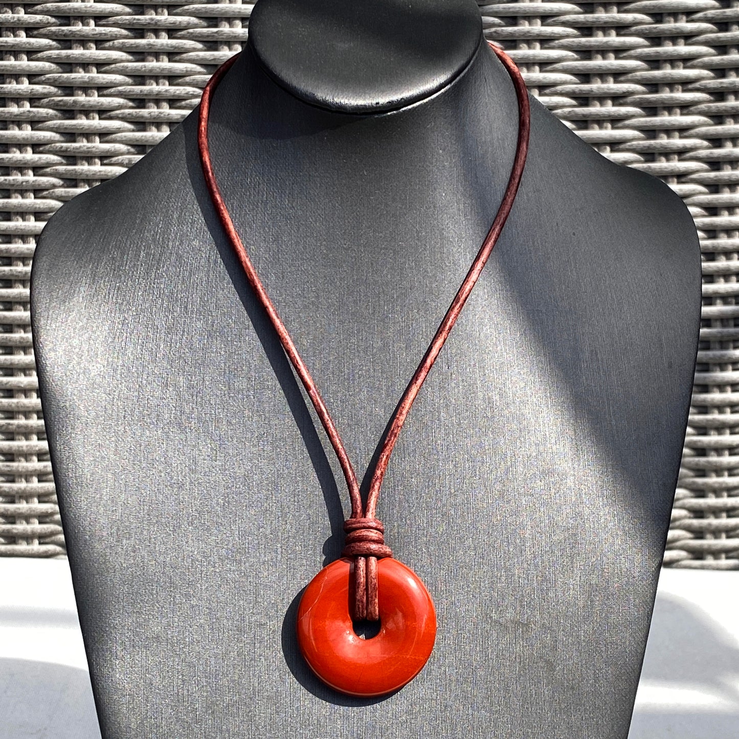 Red Jasper gemstone Leather Necklace