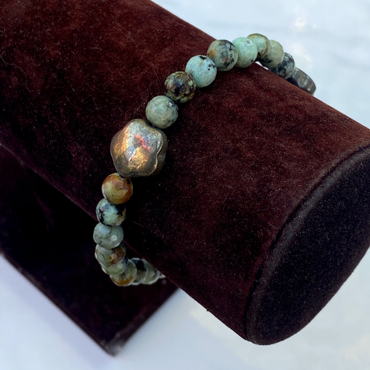African turquoise and pyrite stretch bracelet