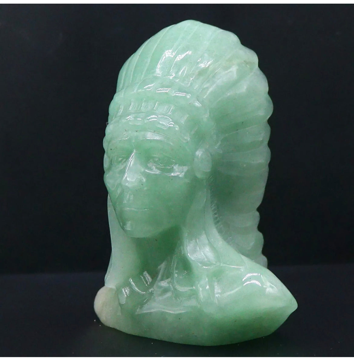 Natural Green Jasper gemstone carved Native American Head crystal Figurine