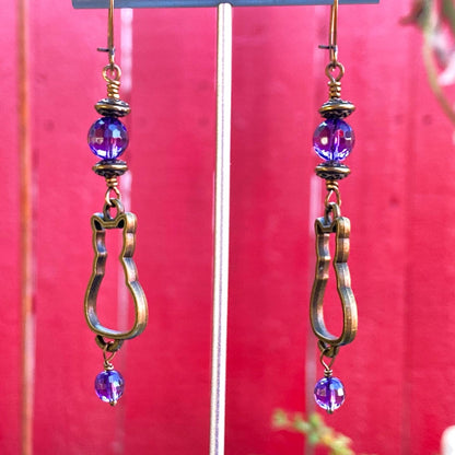 Kitty Cat and Amethyst gemstone Earrings
