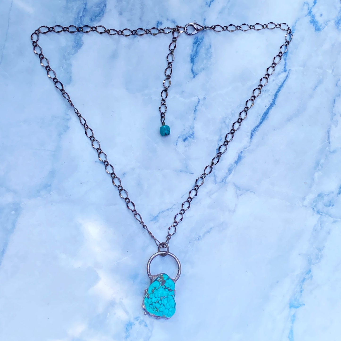 Turquoise gemstone and Gun Metal Electroplate chain Necklace