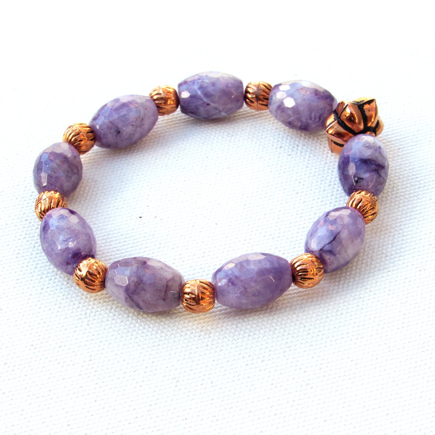 Charoite gemstone and Copper beaded Stretch bracelet