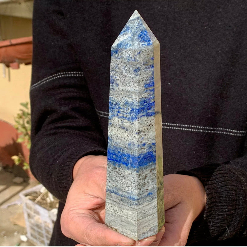 Natural Rock Lapis Lazuli Gemstone Quartz Crystal Stone Tower Point Obelisk