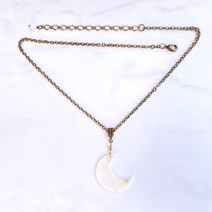 Mother of Pearl moon on brass chain