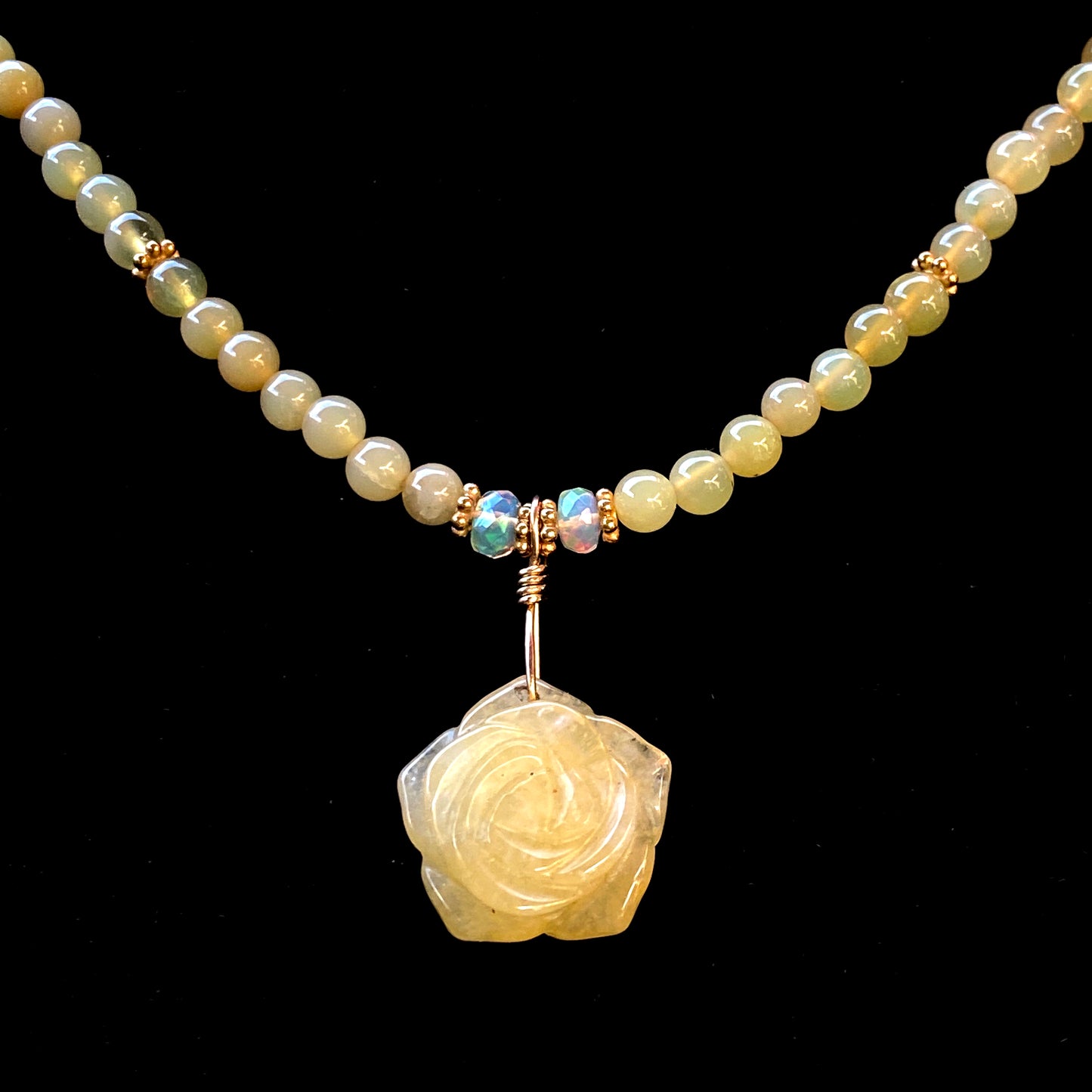 Yellow Opals, Ethiopian Opals, Yellow Aventurine gemstone Flower Necklace