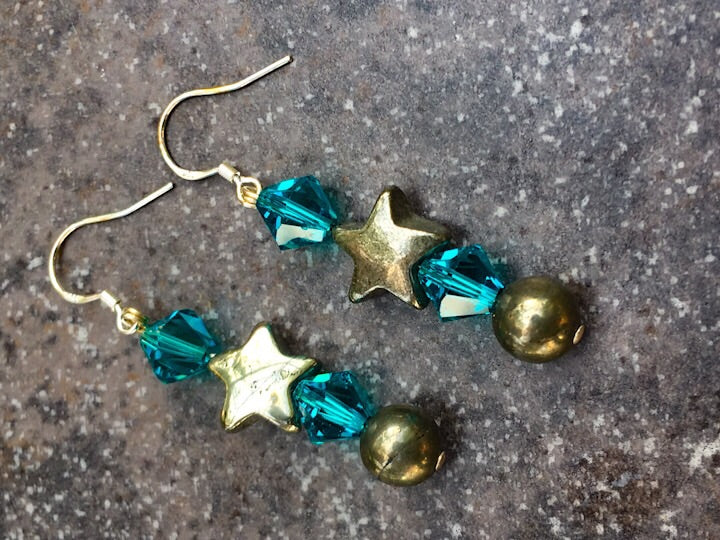Pyrite & Swarovski Crystal Holiday Earrings, Fusia or Teal