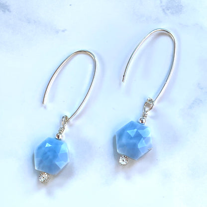 Blue Opal gemstone marquiee style Earrings with Sterling Silver