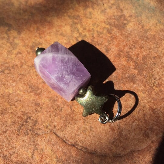 Gemstone Pet Charm with Amethyst and Pyrite