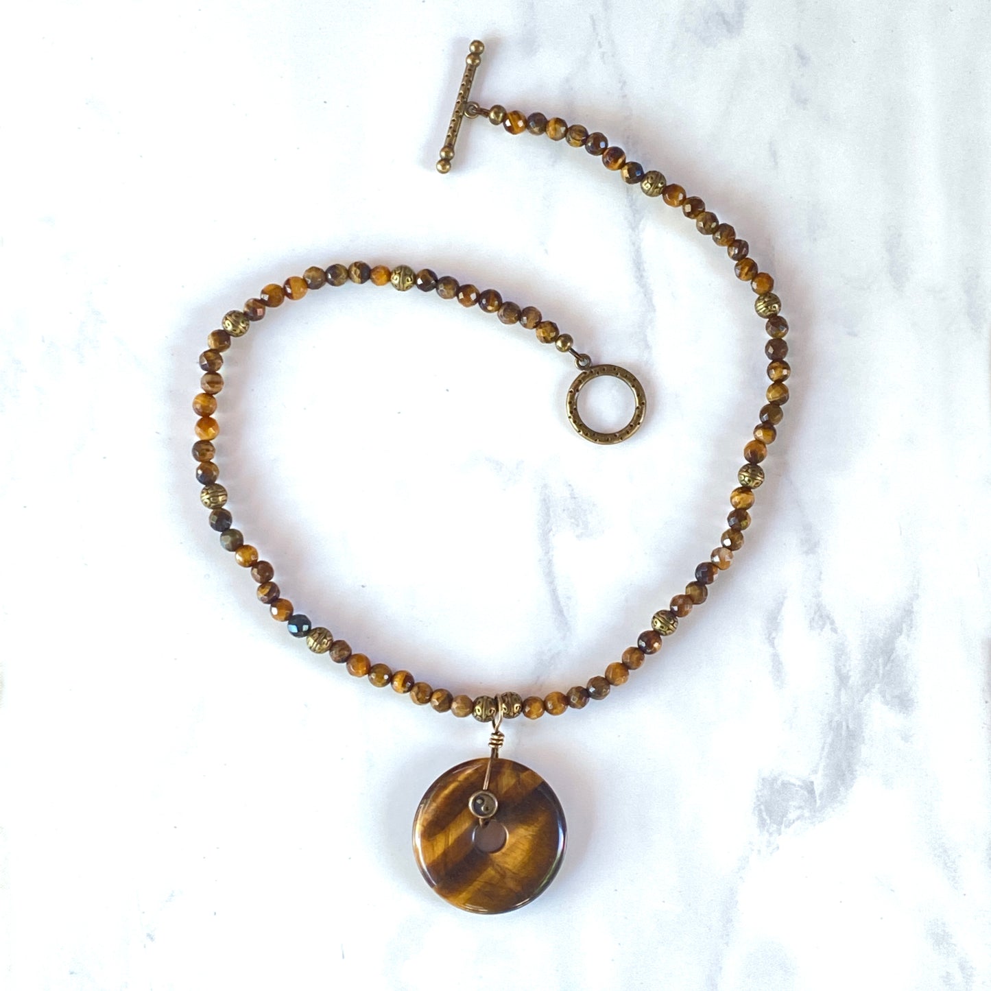 Tiger Eye gemstone and Yin Yang Necklace