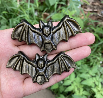 Natural Gold Obsidian gemstone carved Bat
