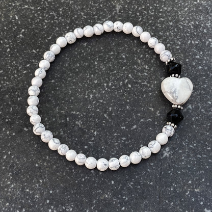 White Turquoise gemstone Bracelet with Onyx and Sterling Silver