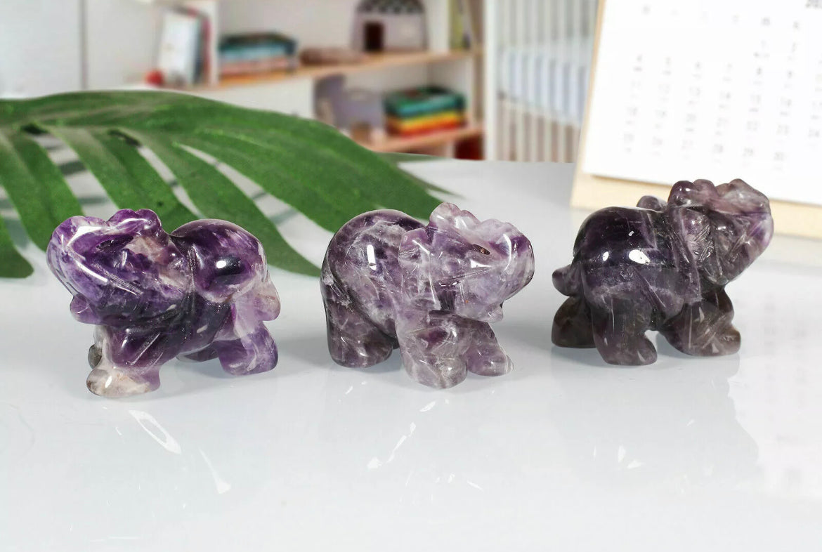 Natural amethyst gemstone carved elephant crystal figurine